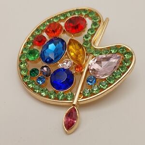 Multicolor Jeweled Artist Palette Brooch - Women Accessories - New